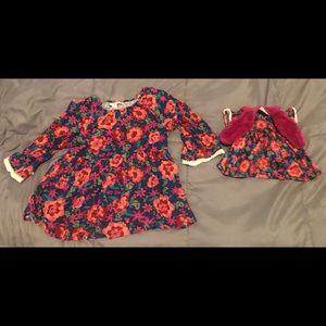 Size 6 Matilda Jane poinsettia top with matching doll outfit